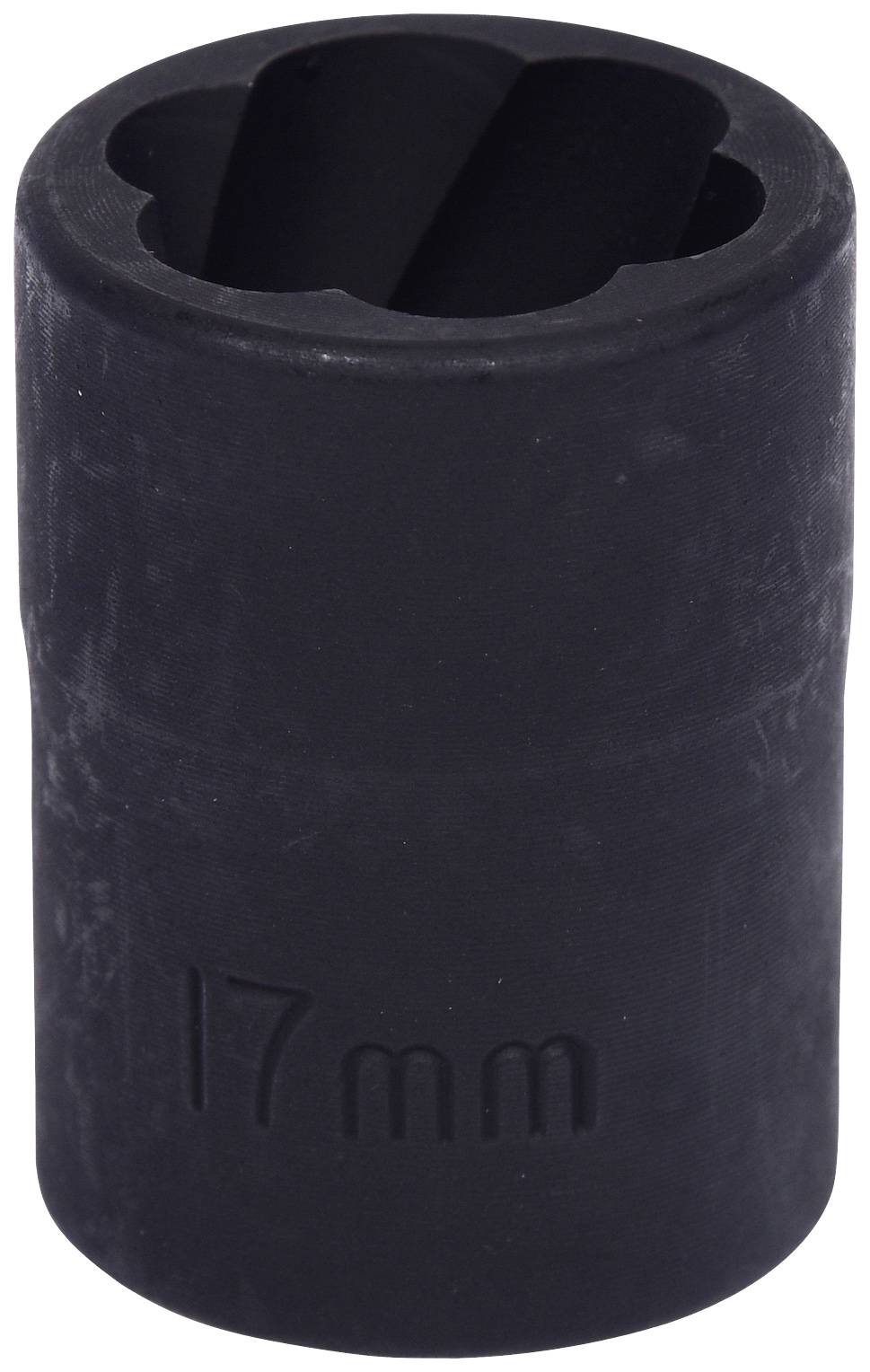 Black 17 mm metal socket drive tool, used for tightening or loosening nuts and bolts.