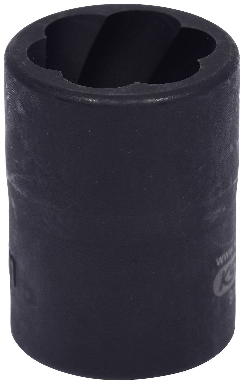 A black hexagonal nut, a typical socket attachment for spanners, shown at a large scale.