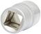 Metal screwdriver socket attachment, cylindrical, silver-coloured, with square opening for screwing, close-up.