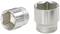Two silver metal fixing nuts, one lying down, the other standing upright, with engraved trademark.