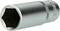 A silver hexagonal socket with a knurled surface for improved grip, with part of the engraving visible on the right.