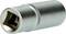 Metal hexagonal socket, suitable for ratchets or socket wrenches, with knurled ring for improved grip. Suitable for tool use.