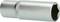 A silver-coloured socket attachment with a hexagonal opening and knurled grip area, for use with spanners.