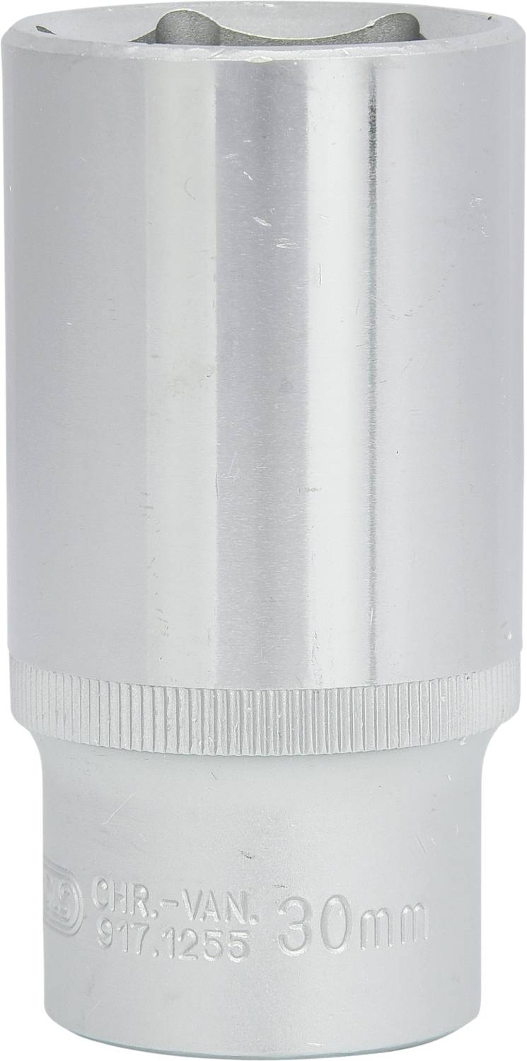 A silver 30-mm socket, cylindrical and gleaming, displays the marking 'CHR-VAN 917.1255' on its surface.