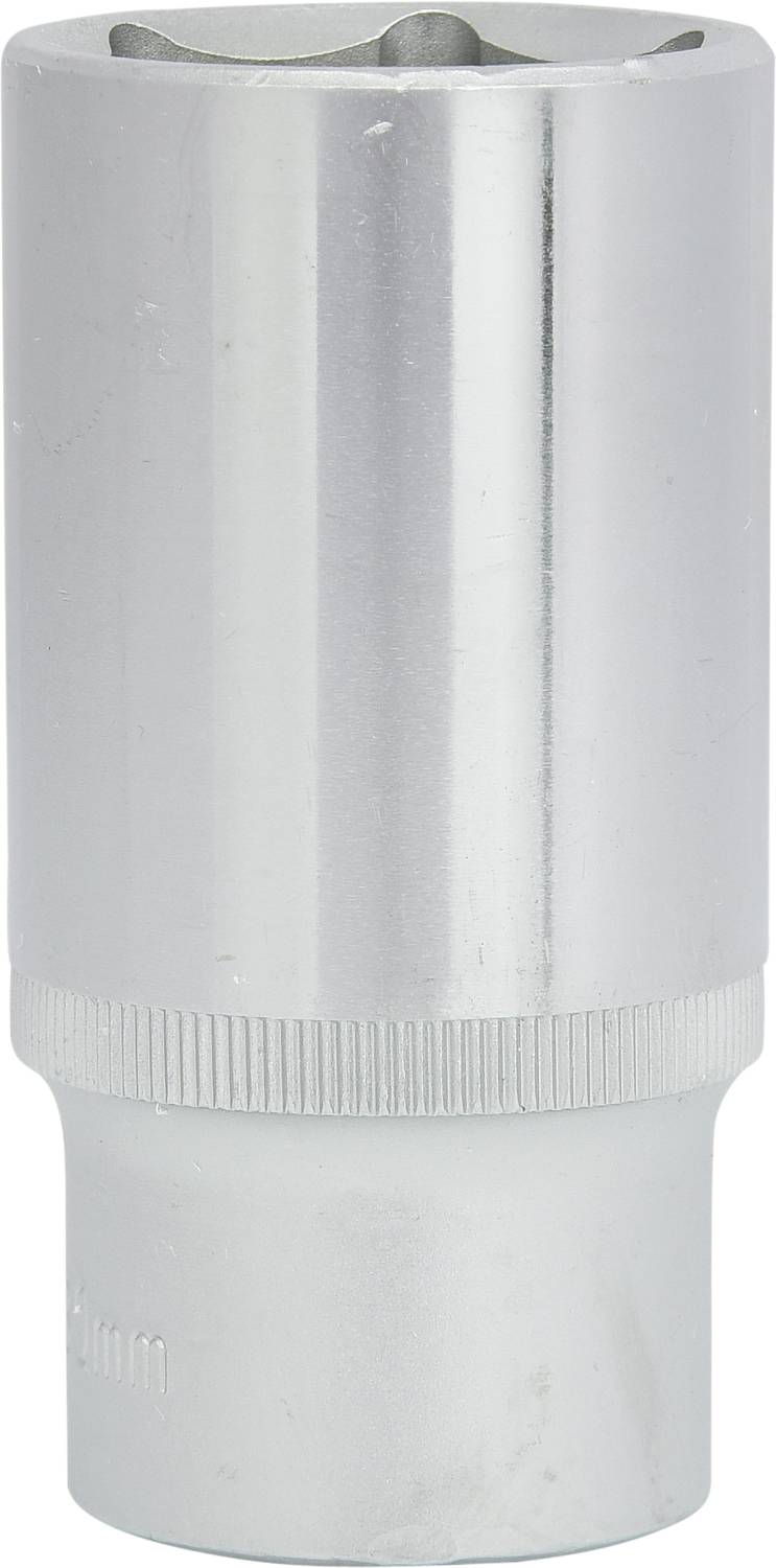 Socket spanner with a gleaming metallic surface, cylindrical in shape, suitable for work with nuts and bolts.