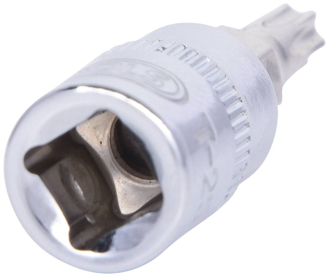 A silver metal Torx screwdriver bit, suitable for work with corresponding screws.