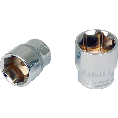 Two gleaming metal socket adapters with hexagonal openings, for use with ratchets or torque tools.