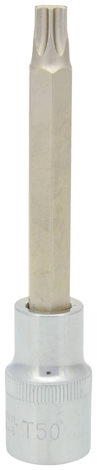 A silver Torx bit with a long shaft, marked with 'T50'. Used for tightening or loosening screws with a Torx head.