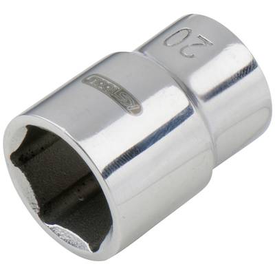 A silver metal hexagonal socket with the engraving '20', used for screw-related work.