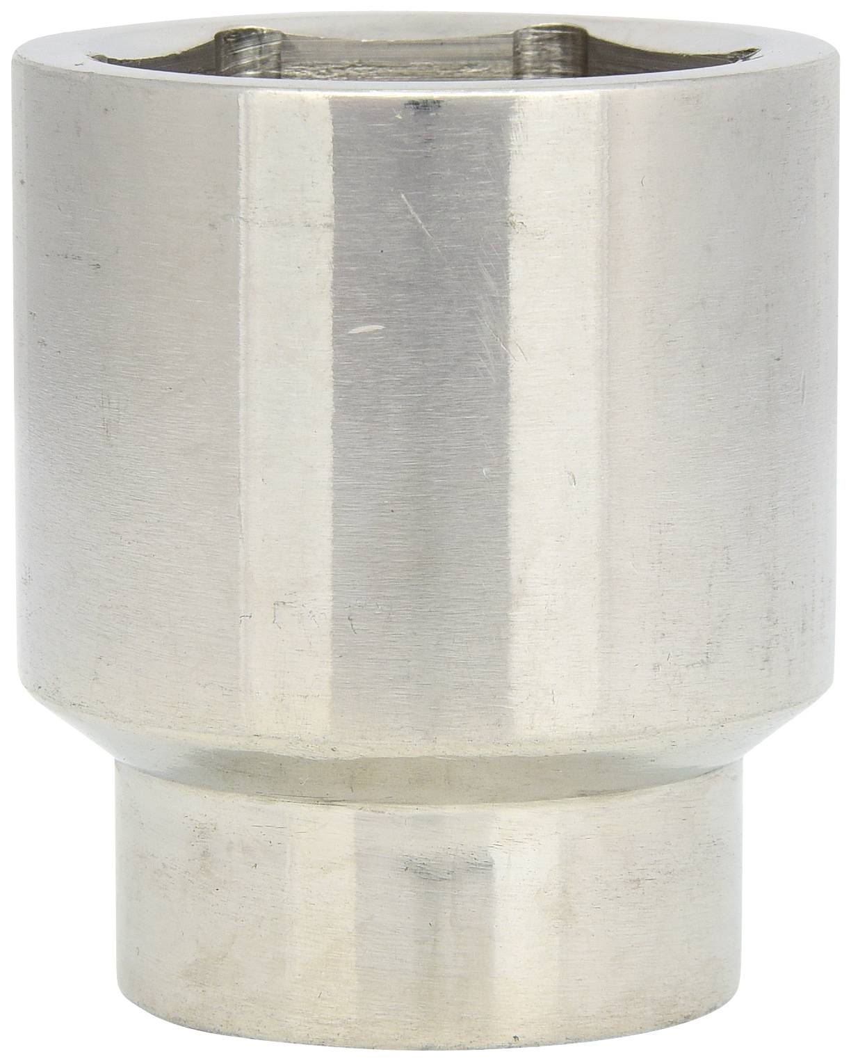 A silver, cylindrical metal component with a recessed upper surface. It appears to be a technical part or tool.