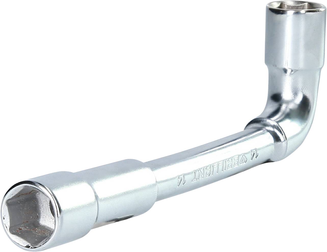 A silver Allen key with two differently sized sockets at the ends.