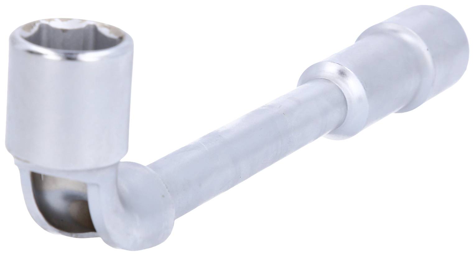 Flexible socket wrench, silver-coloured, angled for improved access to hard-to-reach areas.