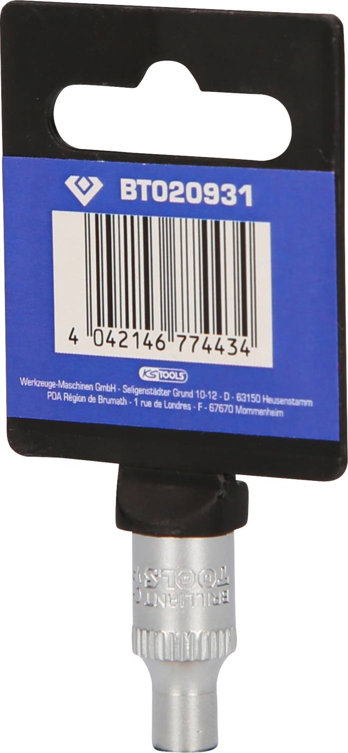 'BT020931' Screwdriver bit with barcode label. Contains tool name, part number, and manufacturer information.