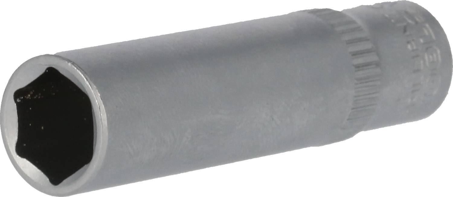 Six-sided socket wrench with knurled surface, suitable for use in automated or manual tools.