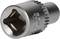 Metal hexagonal socket adapter, viewed from the side. Suitable for assembling and disassembling screws and nuts.