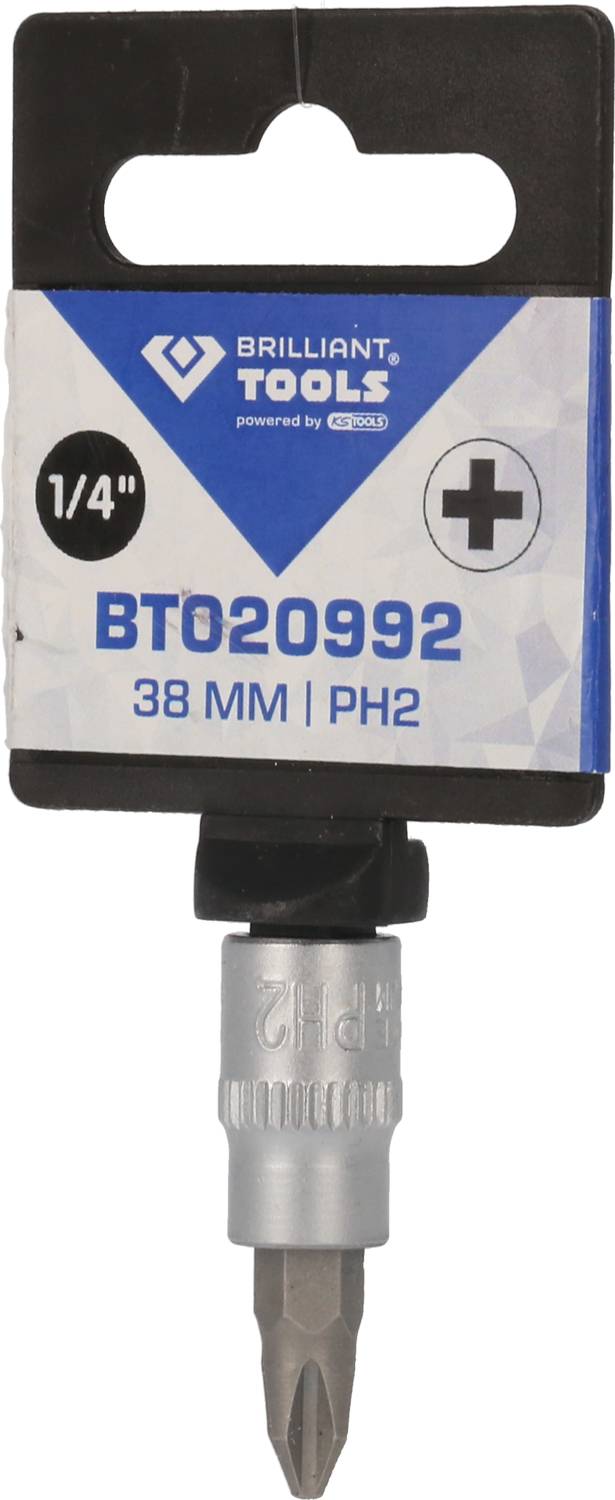 'Screwdriver bit by Brilliant Tools, 1/4", 38 mm, PH2. Suitable for cross-head screws.'