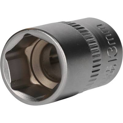 Metal hexagonal socket, with the engraving '13 mm' on the side. Suitable for spanners or socket wrench sets.