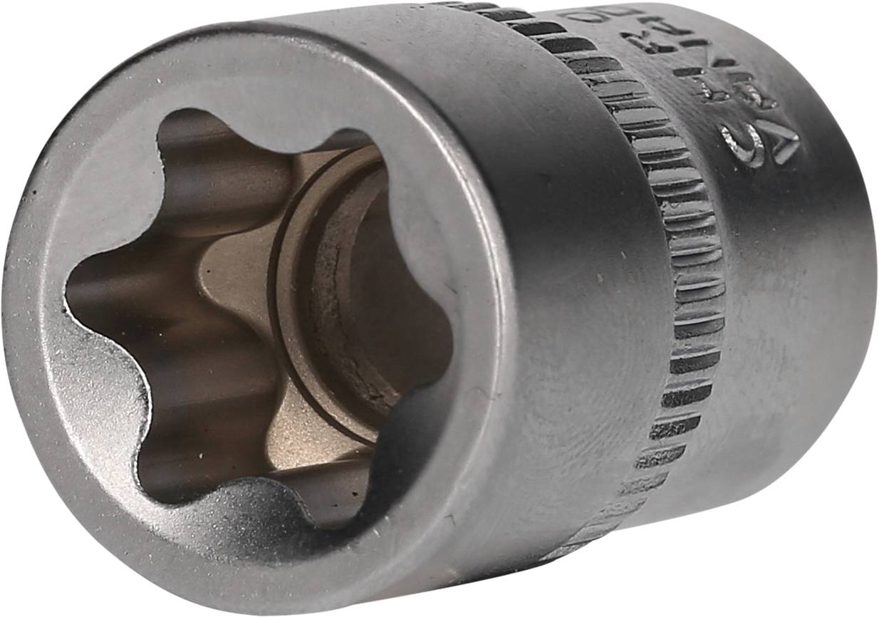 Metal socket nut with a six-point internal profile, used for fastening to bolts or nuts in mechanical work.
