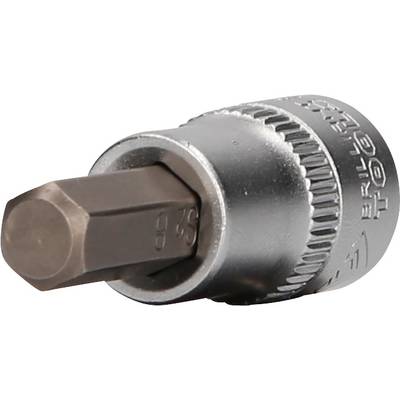 Close-up of a silver socket key adapter with a hexagonal end, used for mechanical work and repairs.