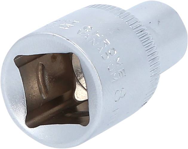 A silver socket adaptor with a square opening, suitable for spanners.