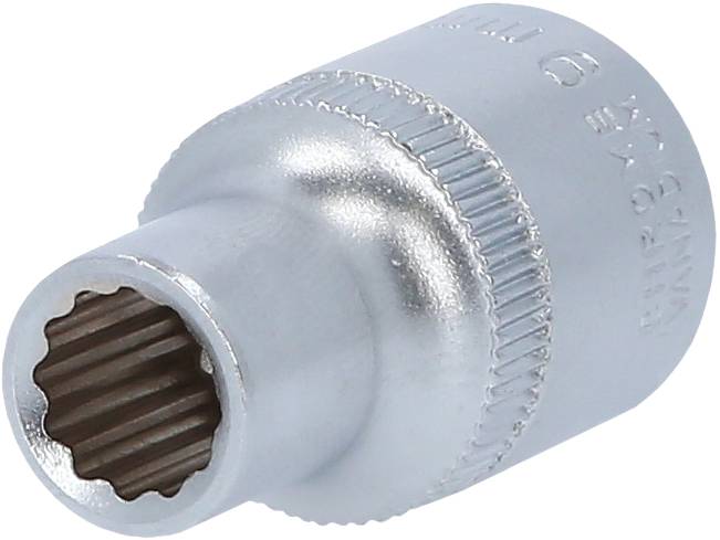 A silver multi-tooth nut, tool accessory, primarily made of metal, used for specific fastening elements.