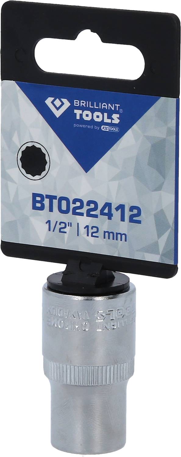 Socket drive, 1/2 inch (12 mm) size, with Brilliant Tools label on top.
