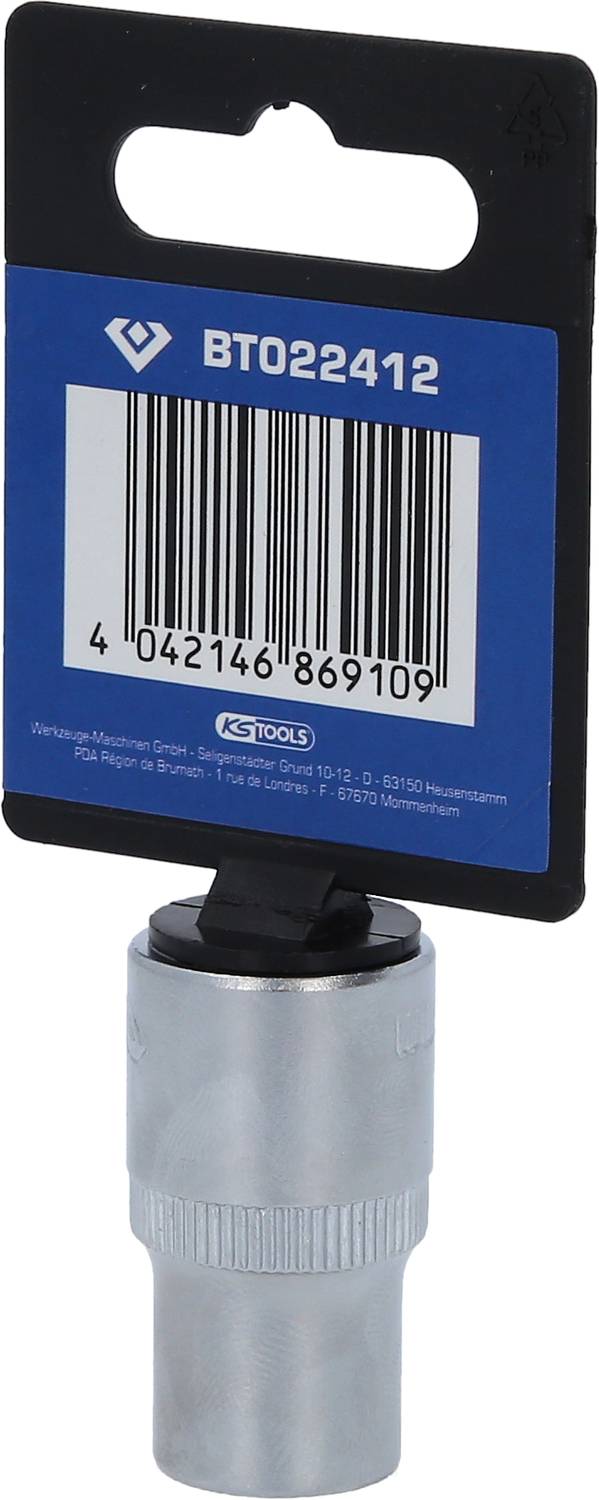 Hazelnut with a black label displaying the article number 'BT022412' and a barcode. Packaging text includes manufacturer details.