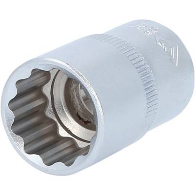 Metallic multi-toothed socket, cylindrical in shape with a knurled edge, designed for connection with a rotary tool.