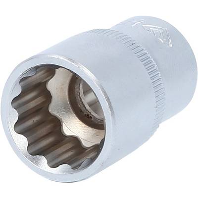 Metal socket, cylindrical, with a ribbed surface for better grip. Used for screw work with ratchet tools.