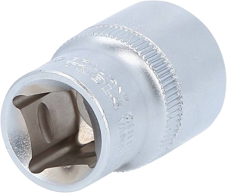 A silver hexagonal metal socket that is used for screw-related work.