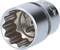 Metallic twelve-point socket, for loosening or tightening screws, with a knurled surface on the side for improved grip.
