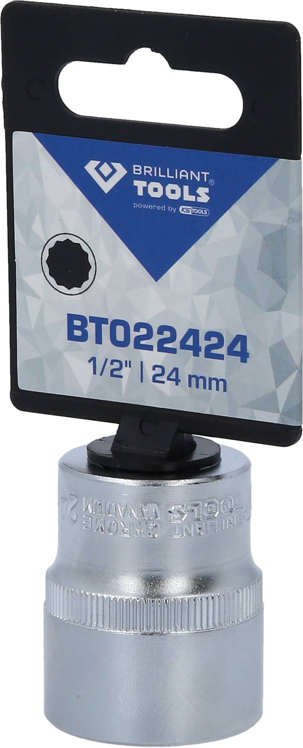 'Socket BT022424, Size 1/2 inch, 24 mm.' With packaging label by Brilliant Tools, developed by KS Tools.