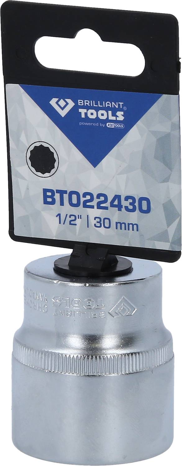 'Brilliant Tools' Socket Wrench, 1/2 inch, 30 mm, chrome-plated, with product label on top.