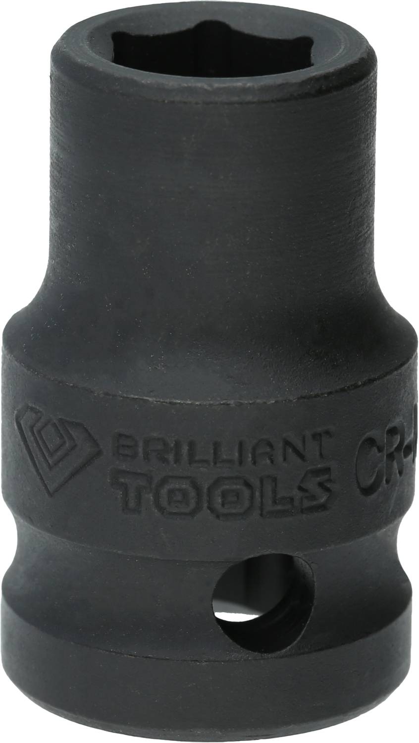 A black hexagonal socket, with 'BRILLIANT TOOLS' engraved on it, featuring a distinctive side hole.