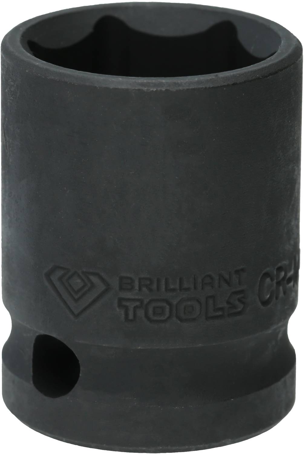 Black metal socket wrench with 'BRILLIANT TOOLS' inscription. Cylindrical shape, suitable for heavy-duty screw work.