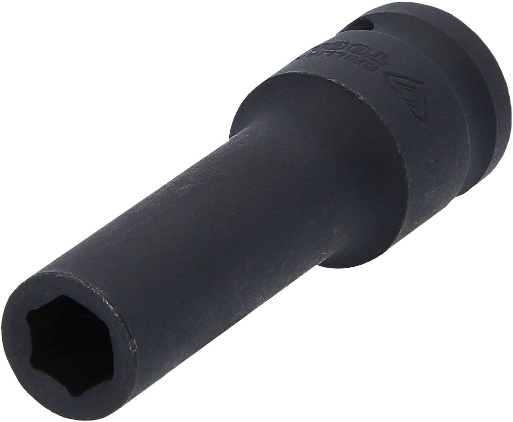 A black socket with a long, cylindrical shape, suitable for screw work in hard-to-reach areas.