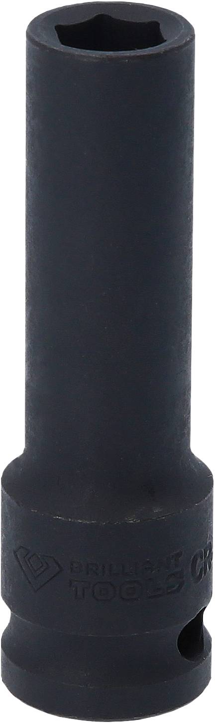 A black long socket extension with a hexagonal opening.