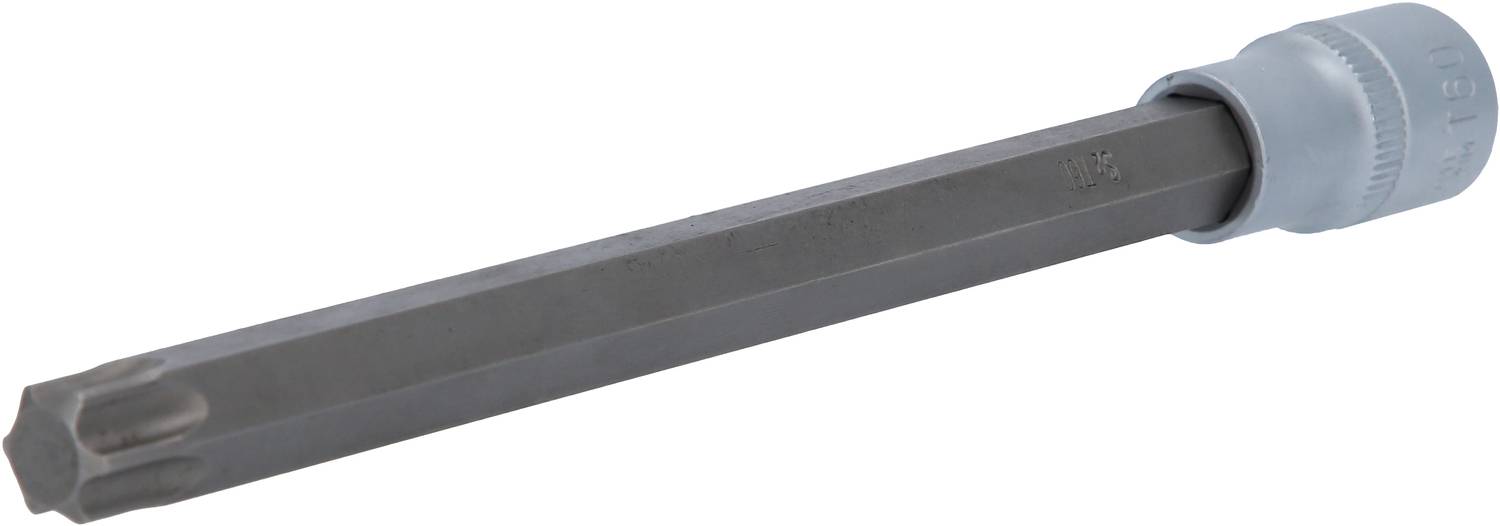 Hexagonal bit for screwdriver, silver-coloured, with Torx head, suitable for manual and electric tools.