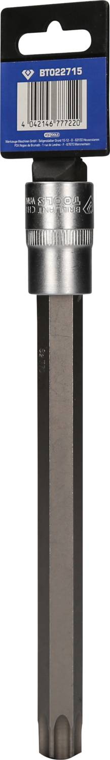 Chisel with hexagonal shaft and mounting label; suitable for heavy construction work or demolition.