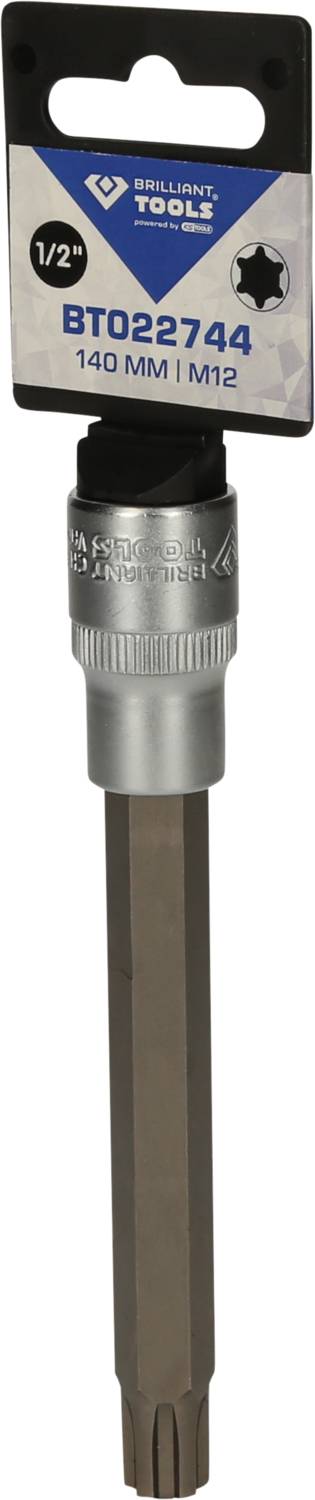 Bit key designated 'BT022744', 1/2 inch size, length 140 mm, M12, with hexagonal shaft. Ideal for screw-related work.