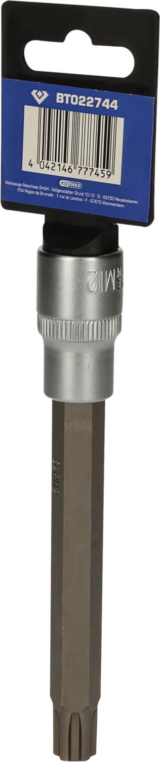 Bit screwdriver attachment with T-handle and hexagonal socket, affixed to a blue packaging with the inscription 'BT022744'.