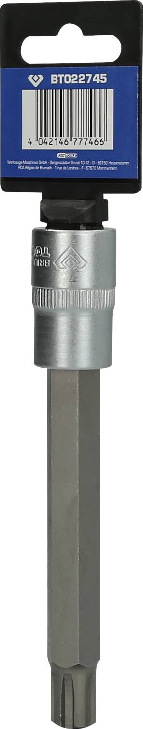 Screwdriver bit with T20 Torx bit and SDS fitting on a white background. Packaging with barcode and product number visible at the top.