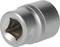 A silver-coloured socket attachment with a square opening and a knurled edge, for use with a spanner.