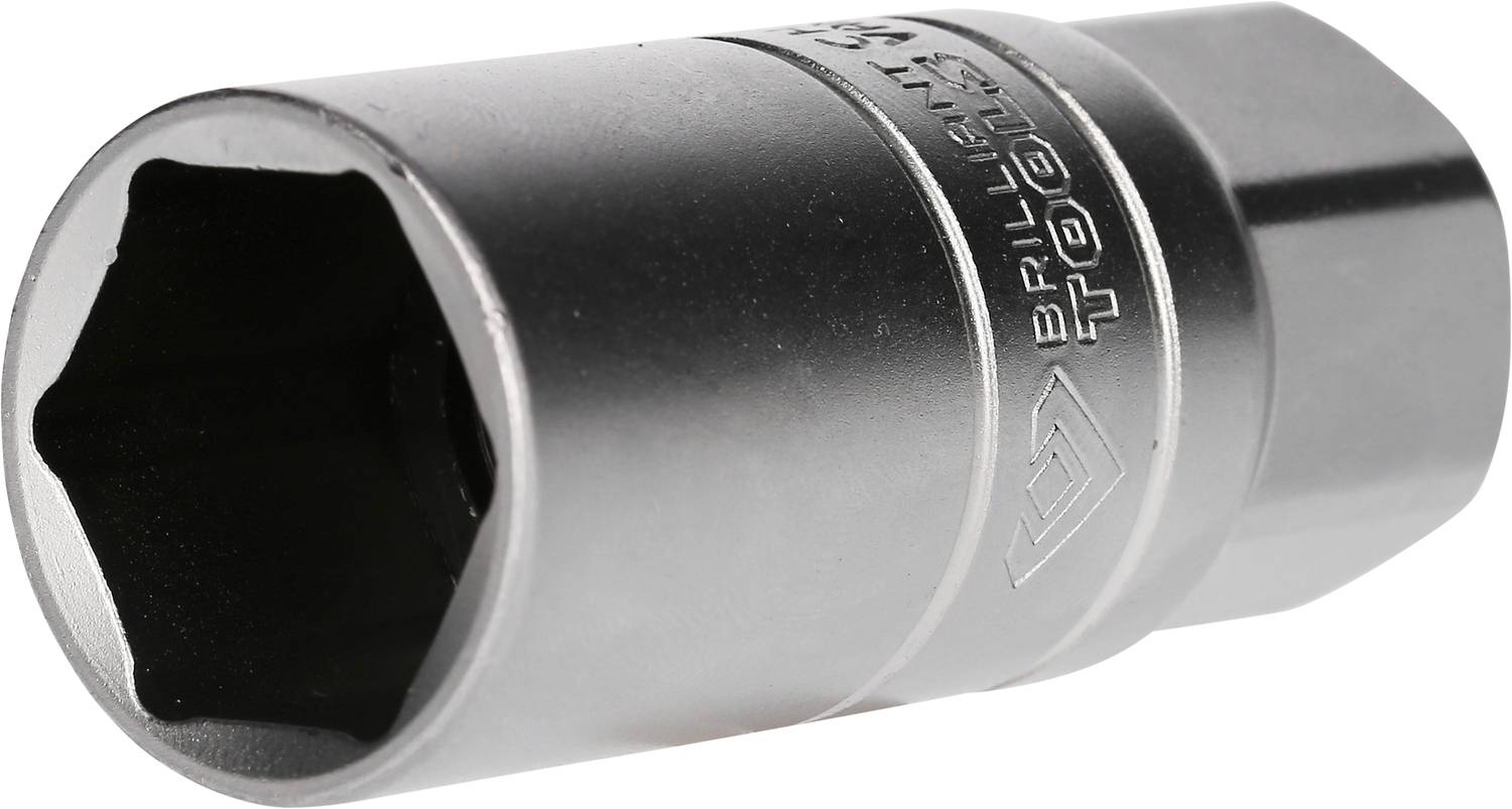 Hexagonal metal socket insert with a shiny surface, made from durable chrome vanadium steel, suitable for tools.