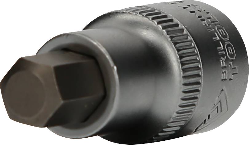 Metal hexagonal socket adapter used for working with screwdrivers or ratchet tools.
