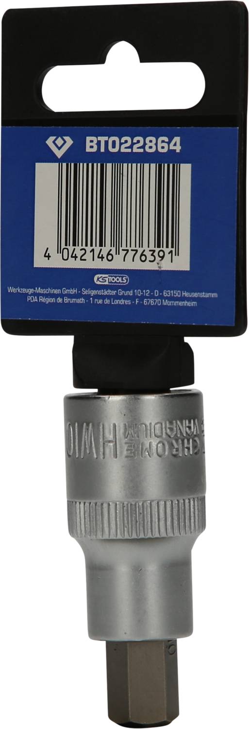 'BT022864' Key bit attachment, hexagonal, affixed to a blue label with barcode and manufacturer details.