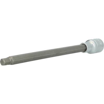 Long hexagonal bit with silver retaining adapter, suitable for screwdrivers or drills, against a white background.