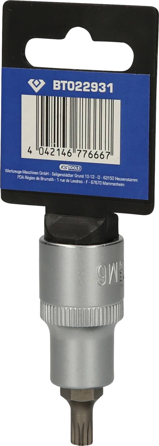 A silver Bit adapter with a blue label at the top, displaying 'BT022931'. A barcode is located underneath. The adapter has a hexagonal socket.