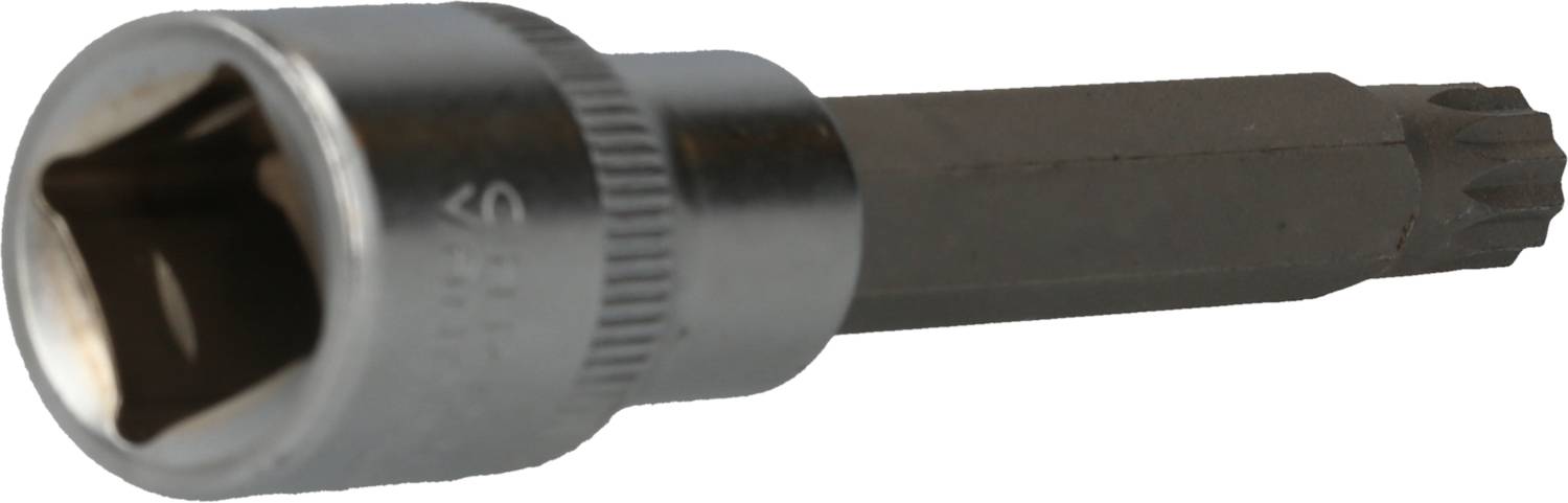 Torx bit with a hexagonal shaft, suitable for screwdrivers or drills for fastening Torx screws.<br><br>Translation to British English:<br><br>Torx bit with a hexagonal shaft, suitable for screwdrivers or drills for securing Torx screws.