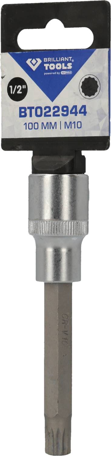 Bit socket by Brilliant Tools (article number BT022944), 100 mm long, M10 size, with a 1/2-inch drive adaptor.